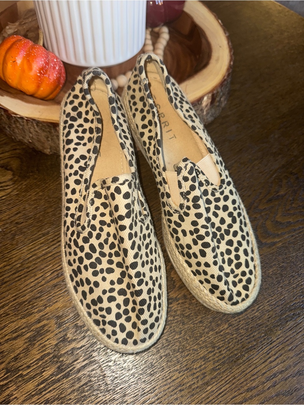 Esprit Leopard-Print Slip-On Espadrilles in Beige and Black